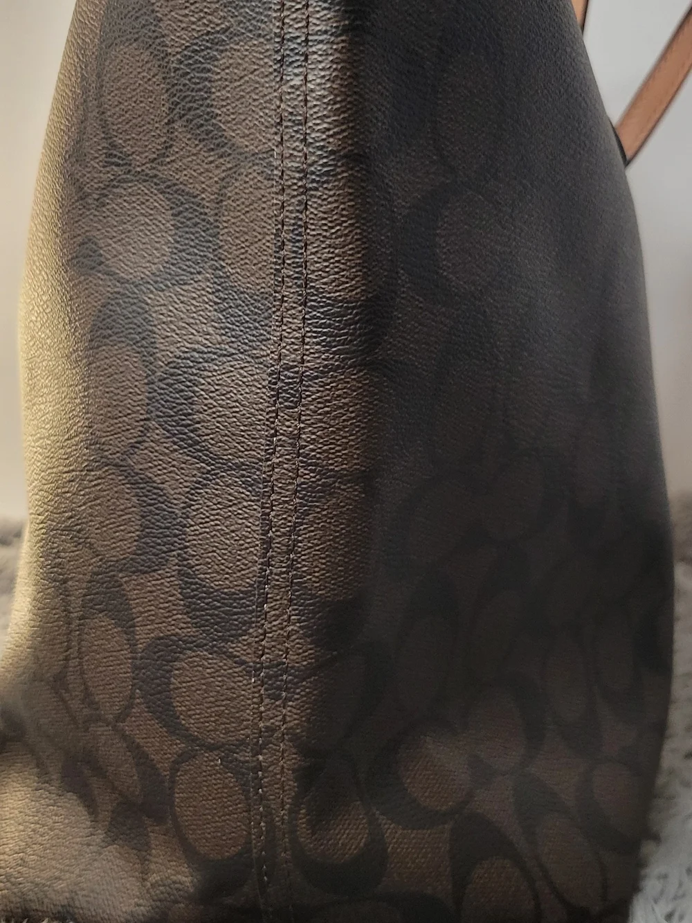 COACH Brown Signature Tote with Pink Trim and Wristlet